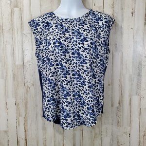 5/$25 Pixley Womens Top M Blue White Cap Sleeve Keyhole H15